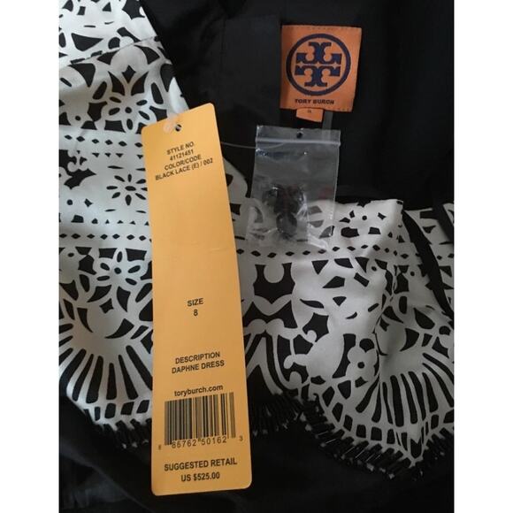 Tory Burch 8 Black Silk Beaded Cocktail Dress $595 Knee Length Short Sleeve - Picture 12 of 12